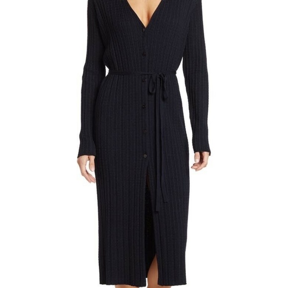 Theory Cable Rib Midi Cardigan Dress Wool Navy Blue Size Large - NWT NO BELT - Picture 1 of 8
